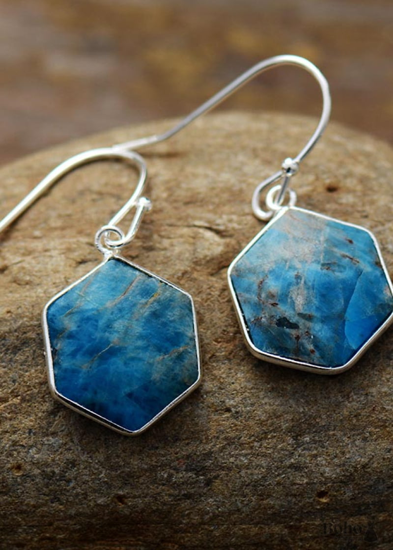 Boho Earrings Dangle Blue Apatite - Jewelry