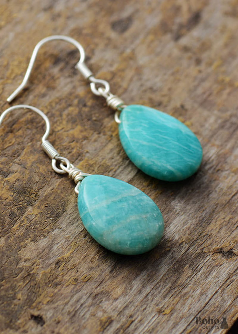 Boho Earrings Dangle Blue Faceted Amazonite - Jewelry