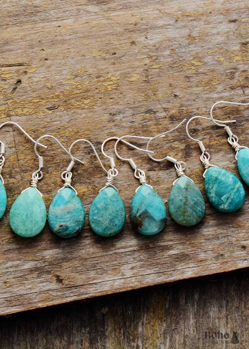 Boho Earrings Dangle Blue Faceted Amazonite - Jewelry