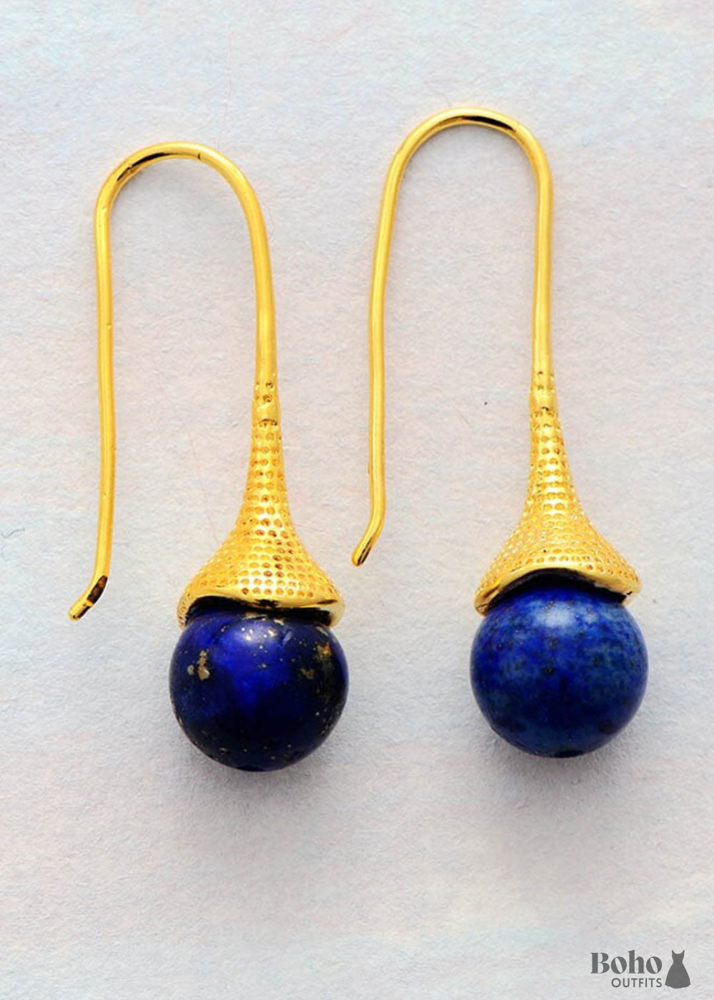 Boho Earrings Dangle Blue Lapis and Tiger Eye - Jewelry