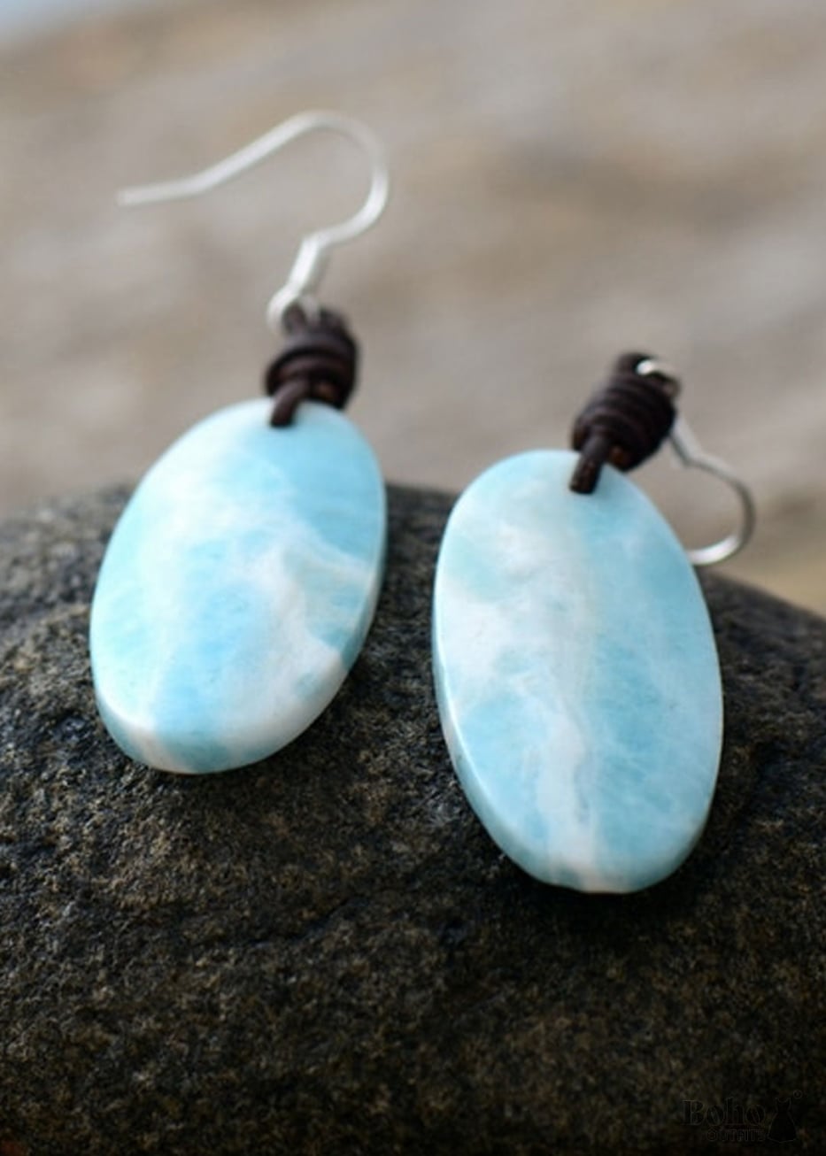 Boho Earrings Dangle Blue Stone - Jewelry