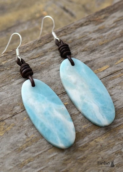 Boho Earrings Dangle Blue Stone - Jewelry