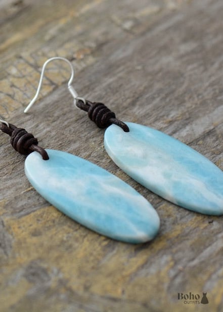 Boho Earrings Dangle Blue Stone - Jewelry