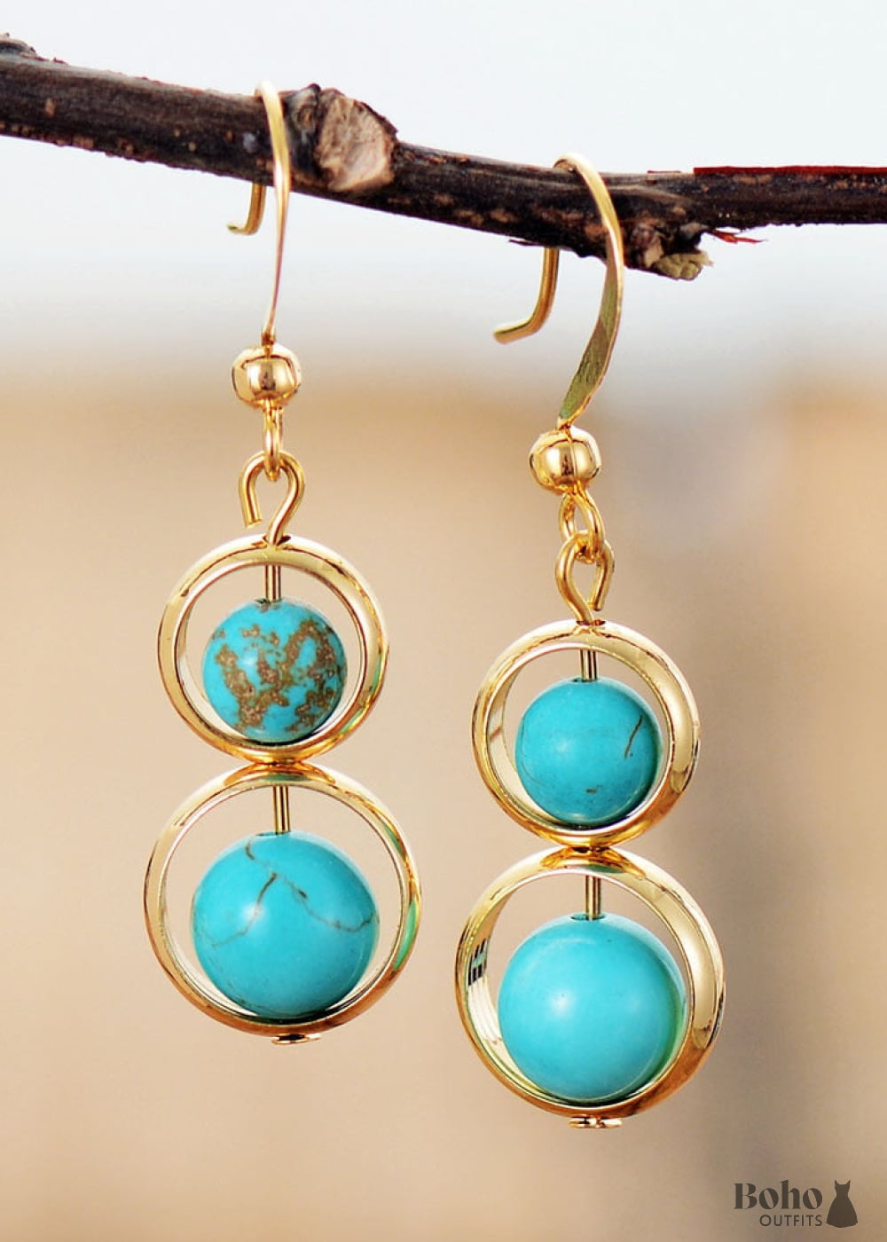 Boho Earrings Dangle Double Blue Turquoise - Jewelry