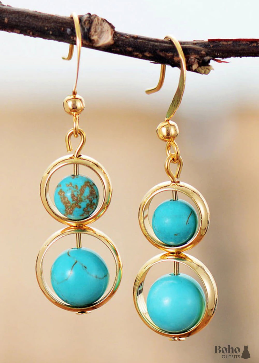 Boho Earrings Dangle Double Blue Turquoise - Jewelry