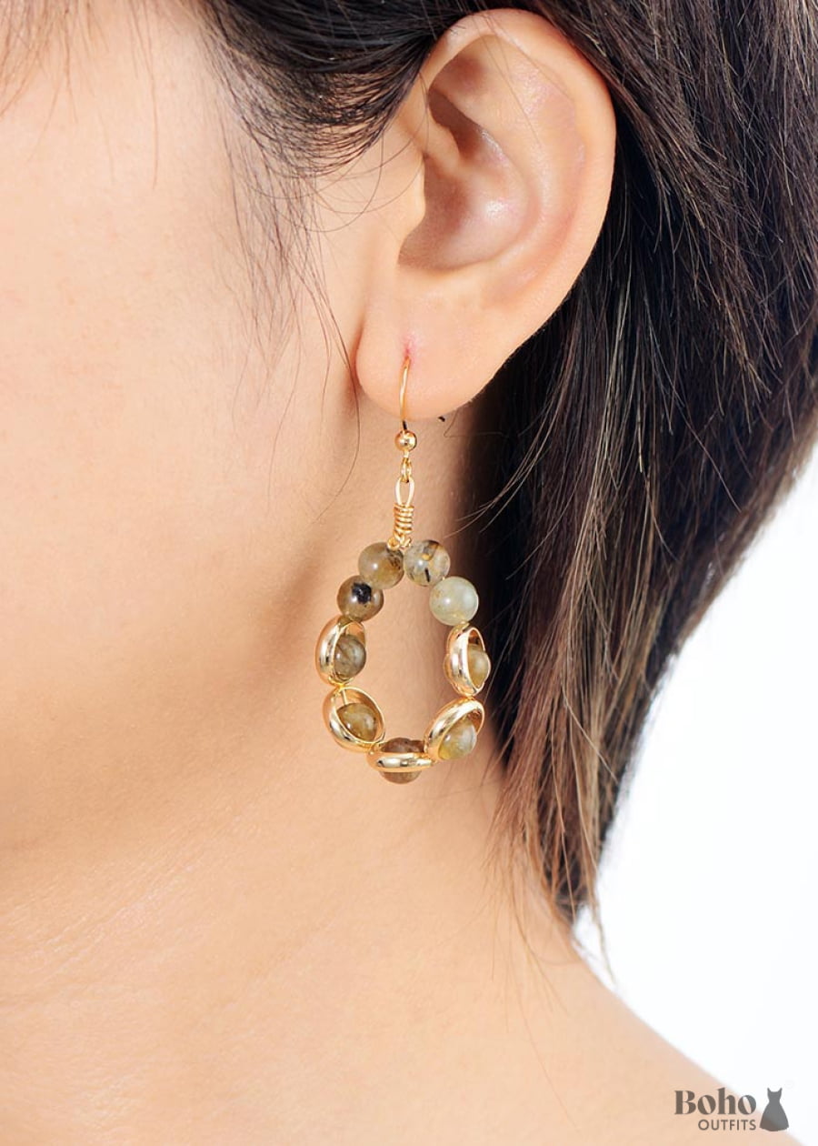 Boho Earrings Dangle Gold Loop Labradorite - Jewelry