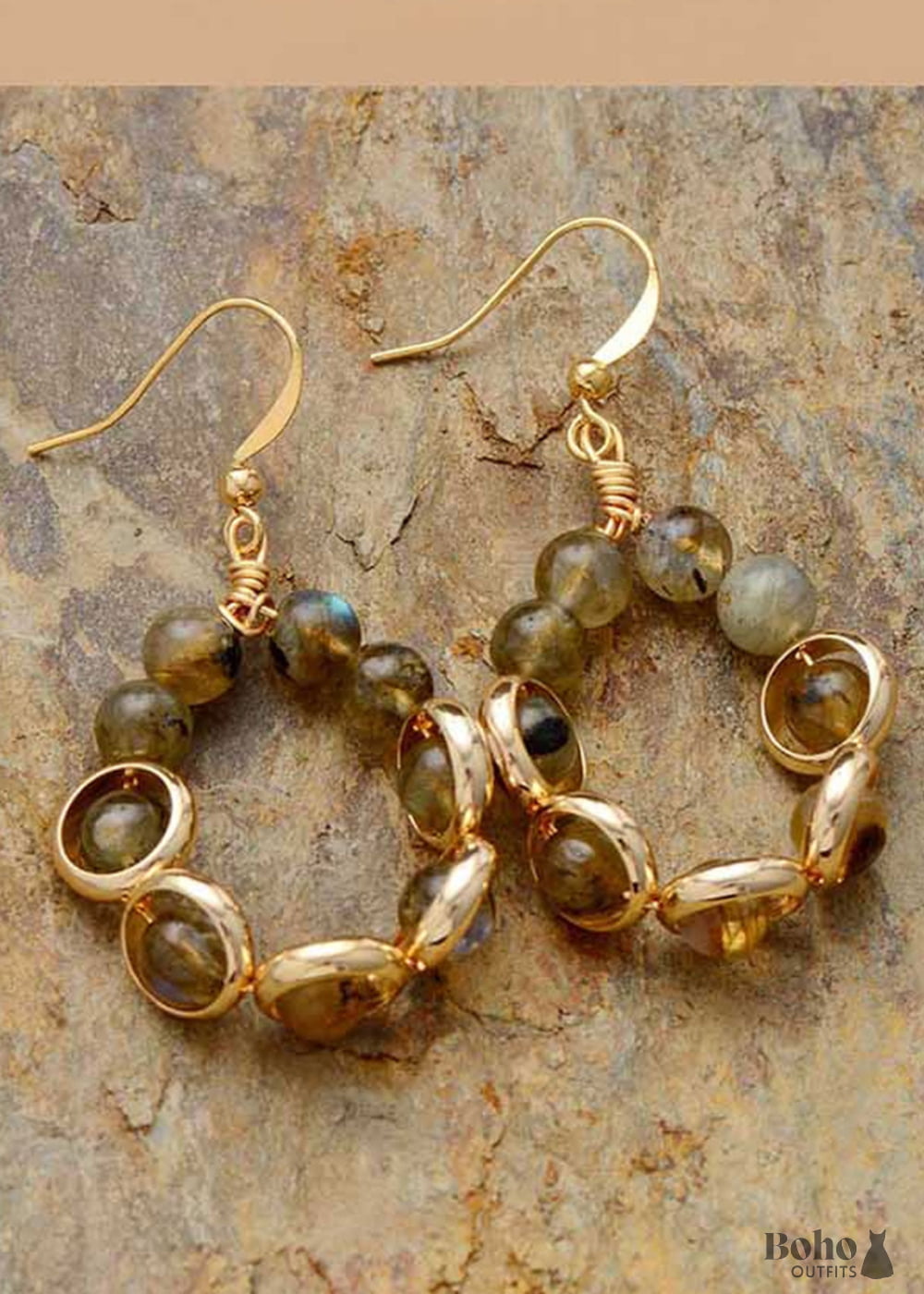 Boho Earrings Dangle Gold Loop Labradorite - Jewelry