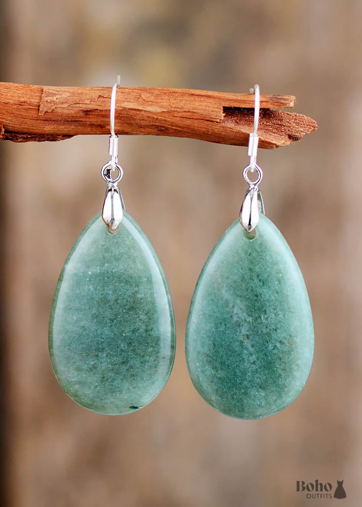 Boho Earrings Dangle Green Aventurine - Jewelry