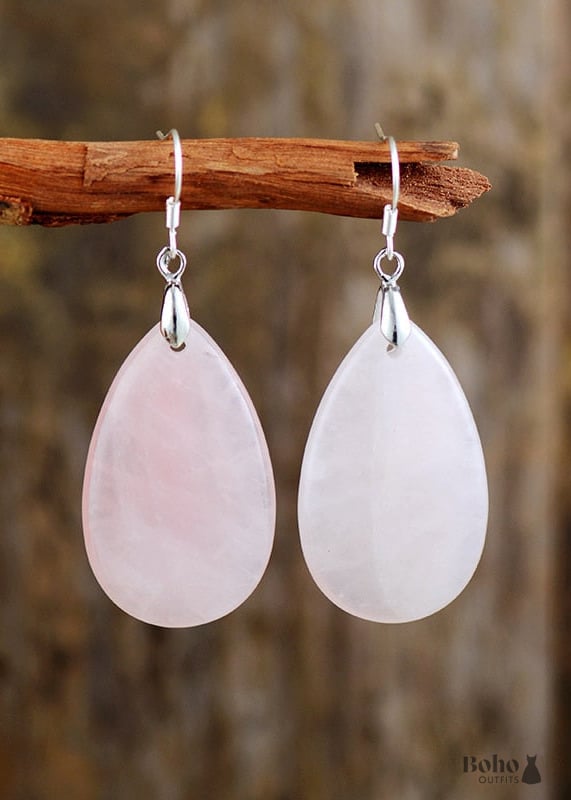 Boho Earrings Dangle Green Aventurine - Rose Quartz -