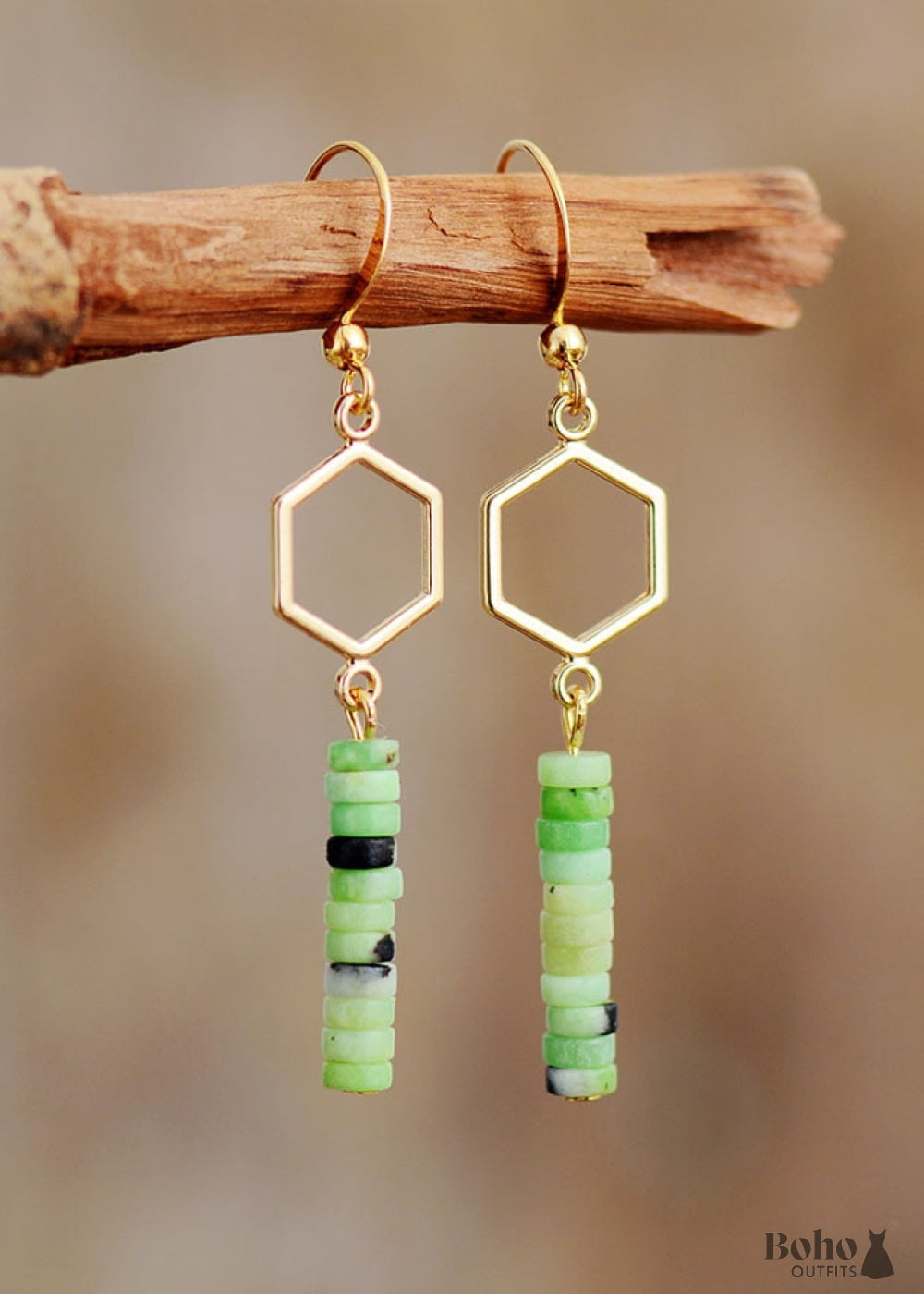 Boho Earrings Dangle Green Jasper - Jewelry