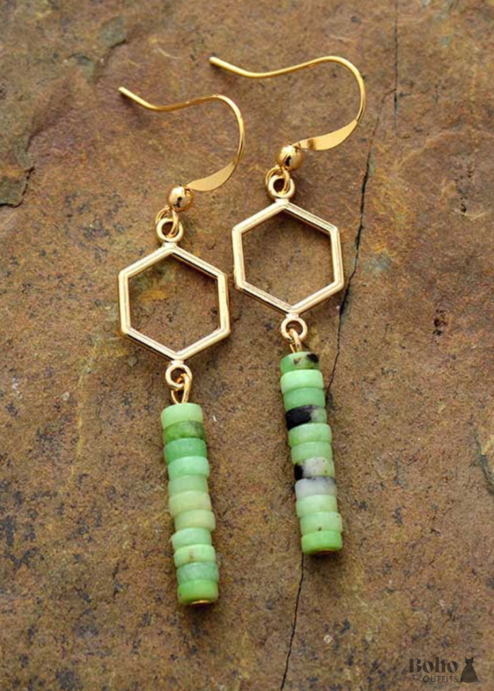 Boho Earrings Dangle Green Jasper - Jewelry