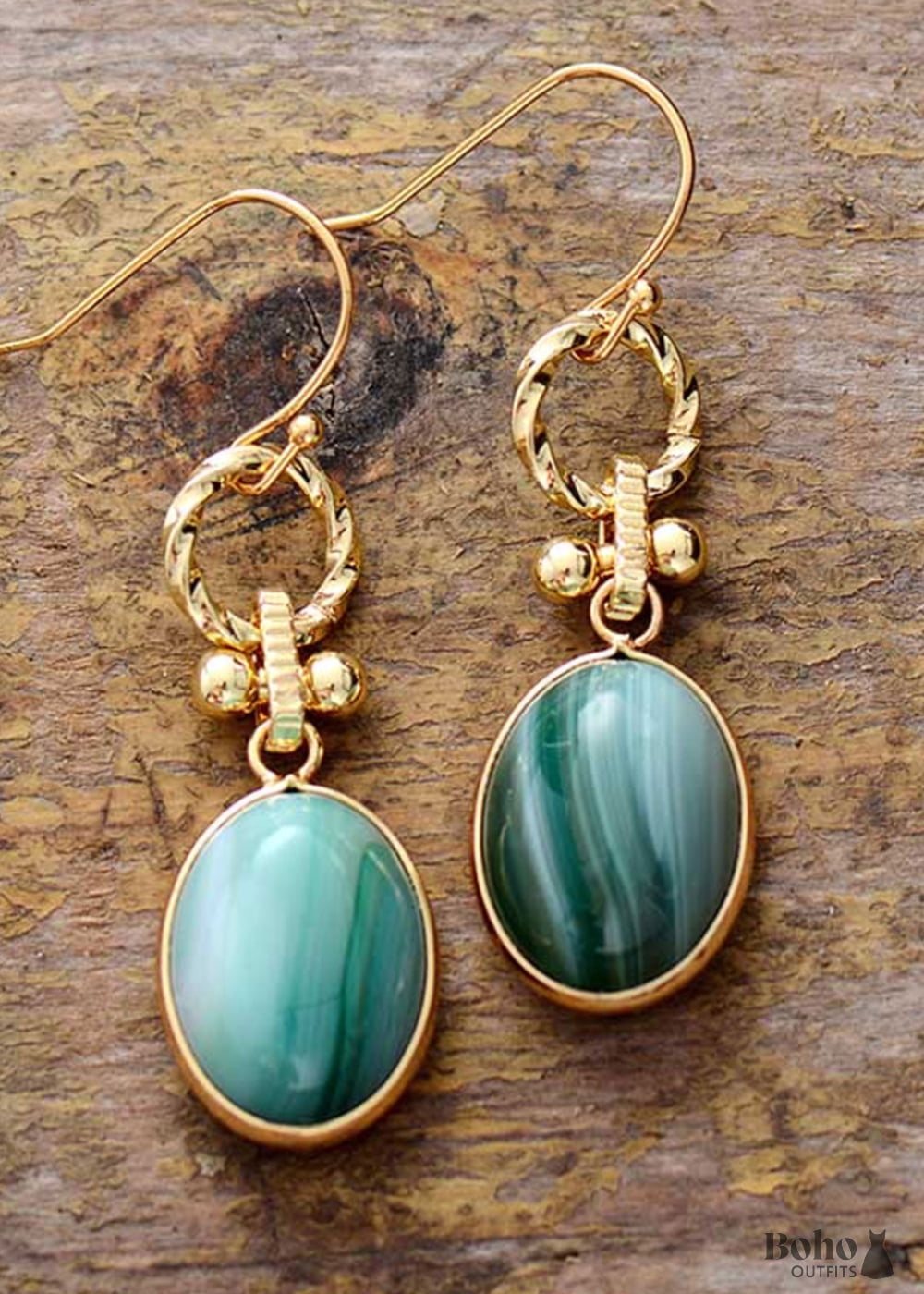 Boho Earrings Dangle Green Onyx - Jewelry