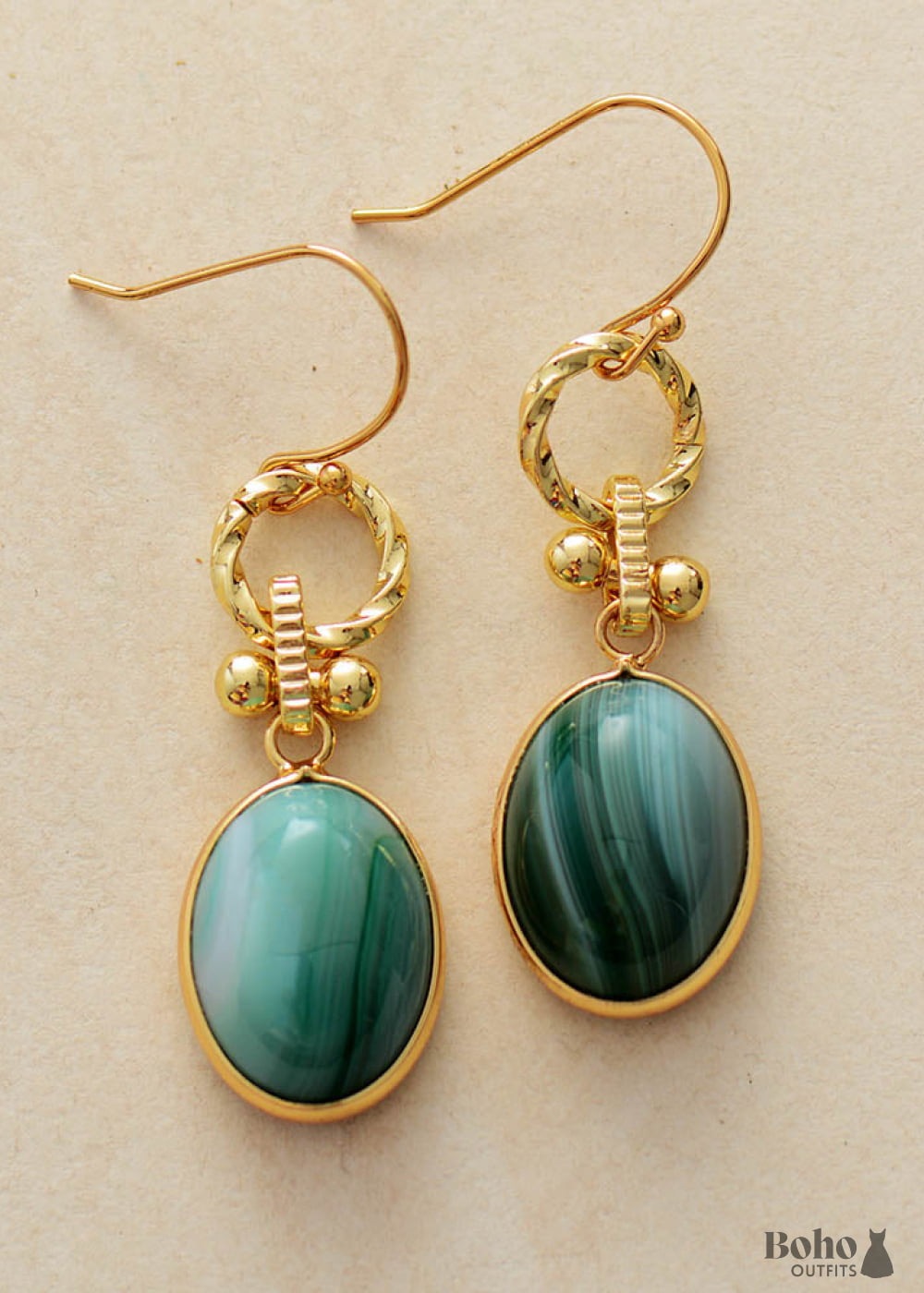 Boho Earrings Dangle Green Onyx - Jewelry