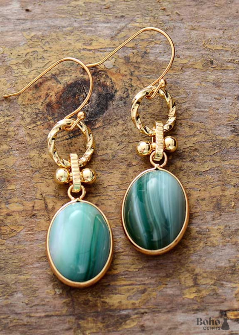 Boho Earrings Dangle Green Onyx - Jewelry