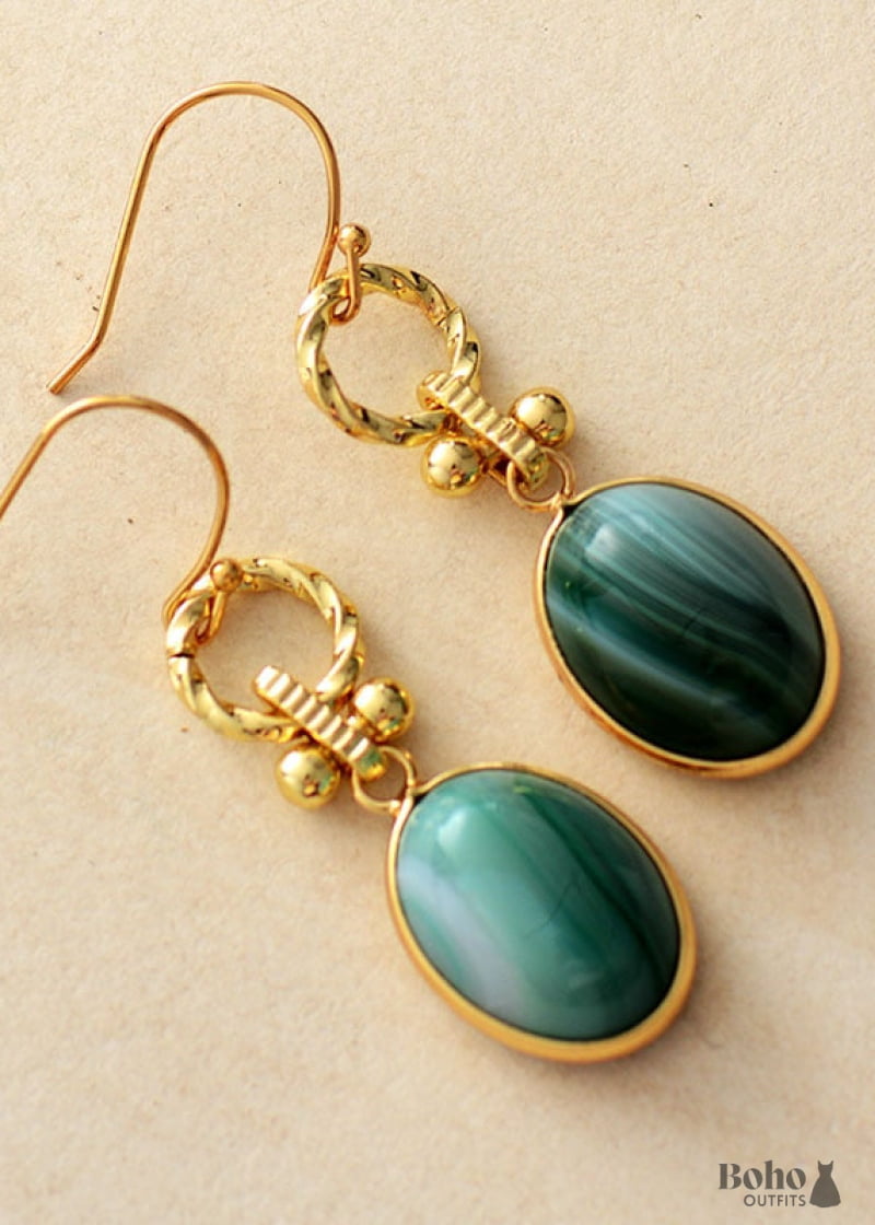 Boho Earrings Dangle Green Onyx - Jewelry