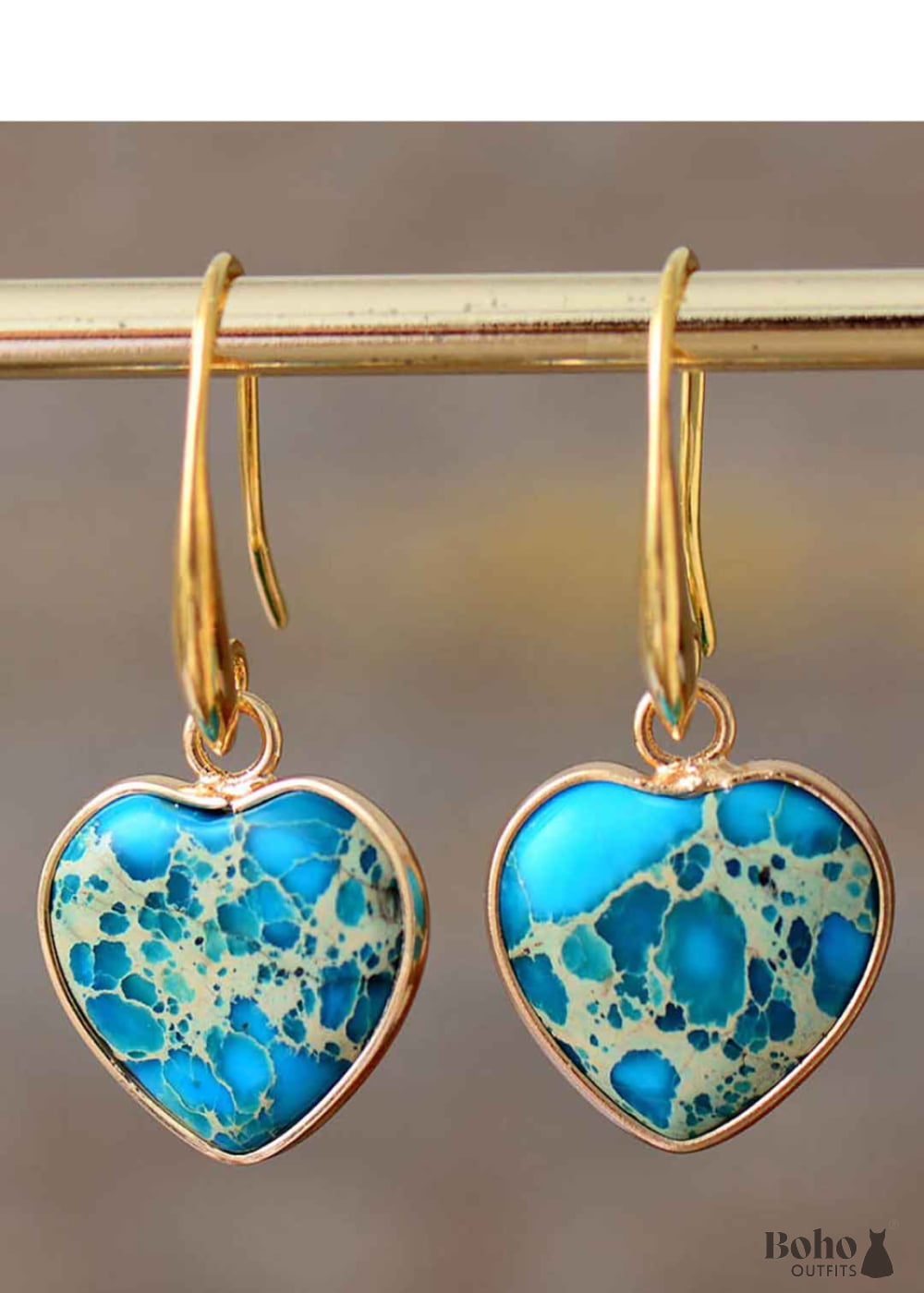 Boho Earrings Dangle Heart Jaspers Earring - Jewelry