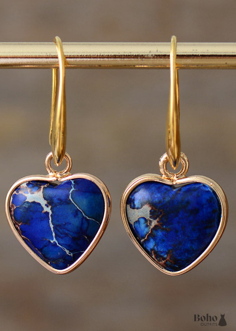 Boho Earrings Dangle Heart Jaspers Earring - Lapis Luzuli