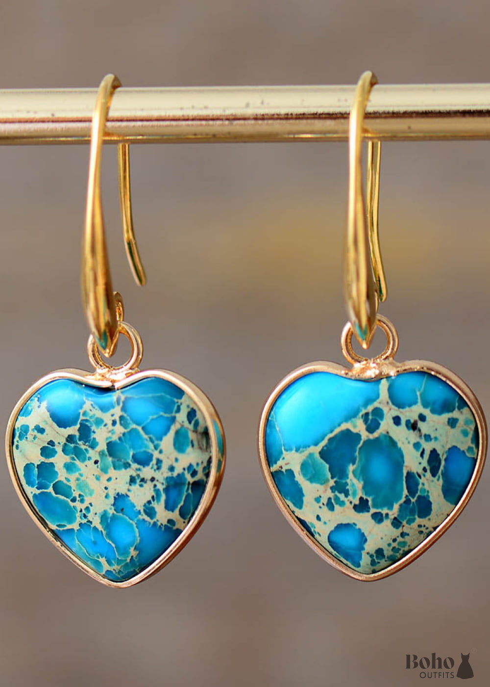 Boho Earrings Dangle Heart Jaspers Earring - Turquoise