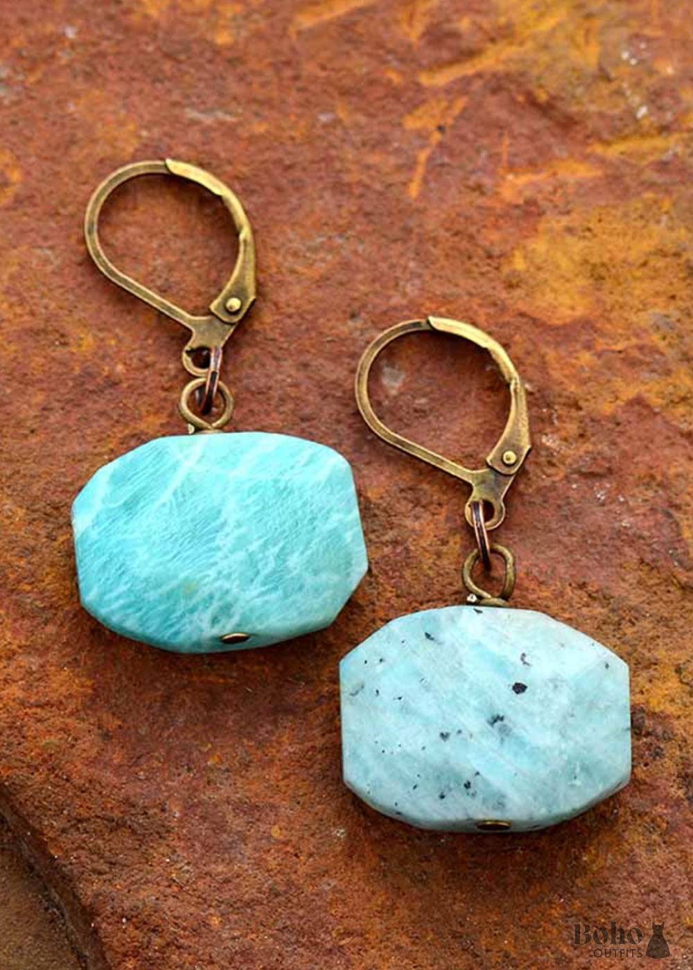 Boho Earrings Dangle Hexagon Blue Amazonite - Jewelry