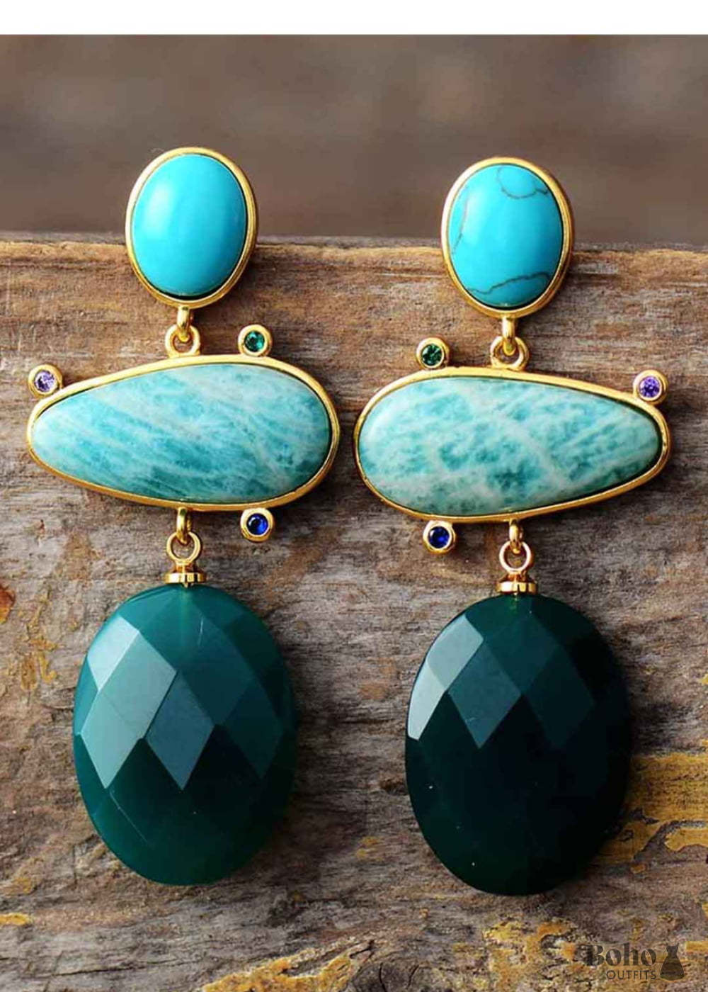 Boho Earrings Dangle Hyperbole Amazonite Onyx Stud - Jewelry