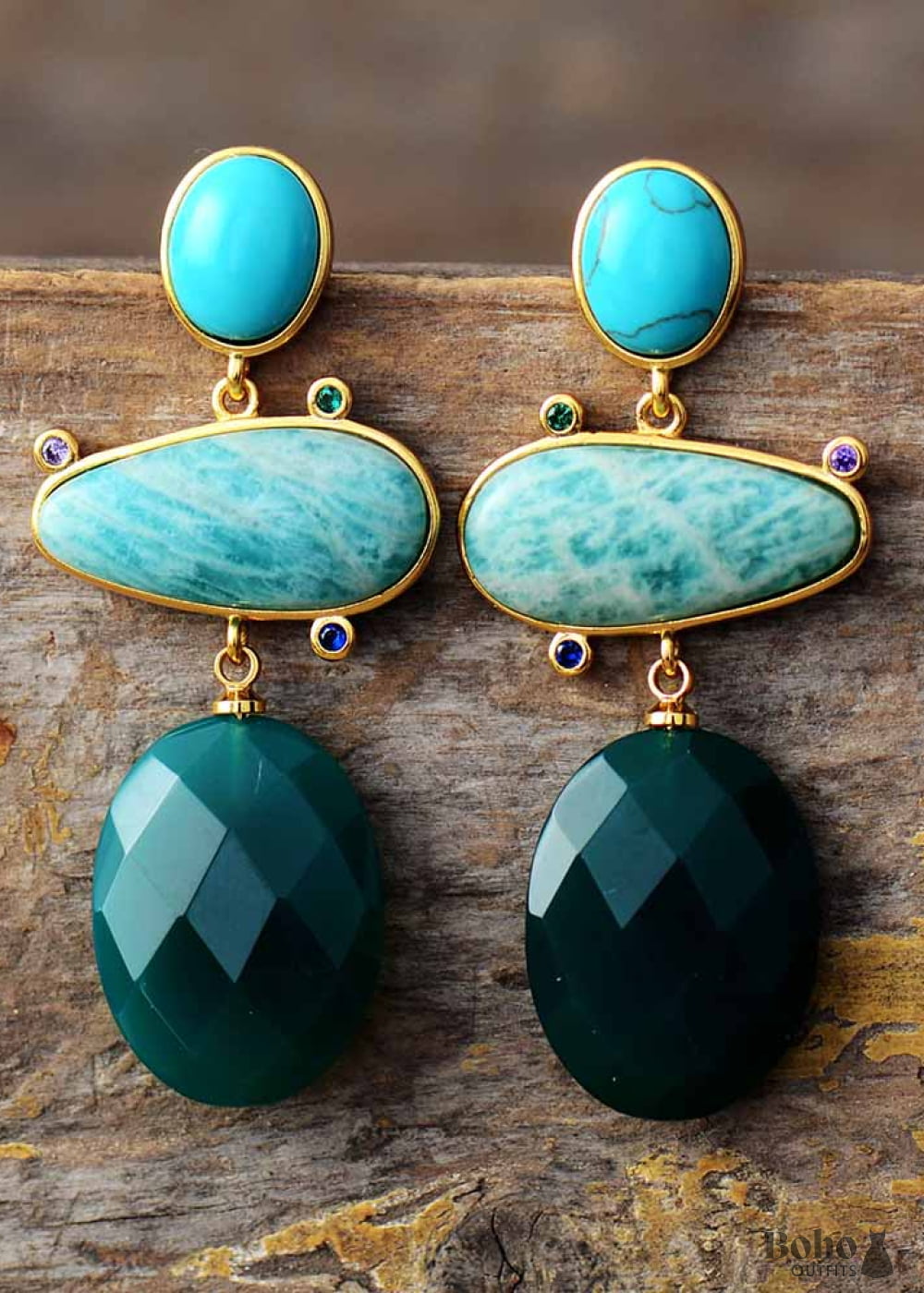 Boho Earrings Dangle Hyperbole Amazonite Onyx Stud - Jewelry