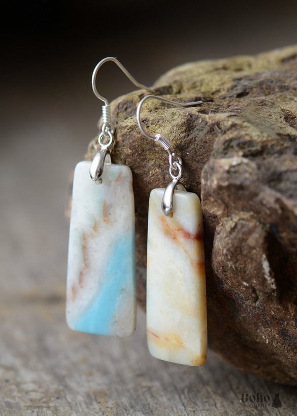 Boho Earrings Dangle Maya Blue Amazonite - Jewelry