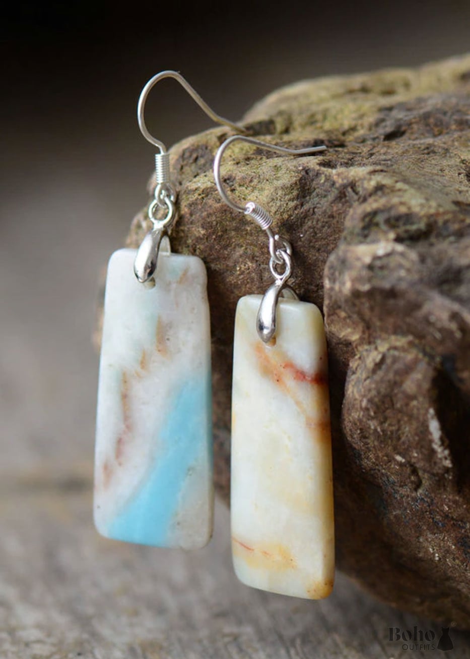 Boho Earrings Dangle Maya Blue Amazonite - Jewelry