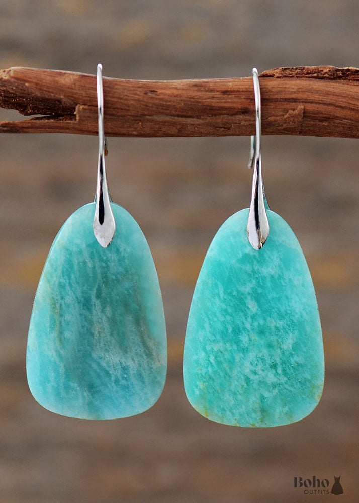 Boho Earrings Dangle Mint Amazonite - Jewelry