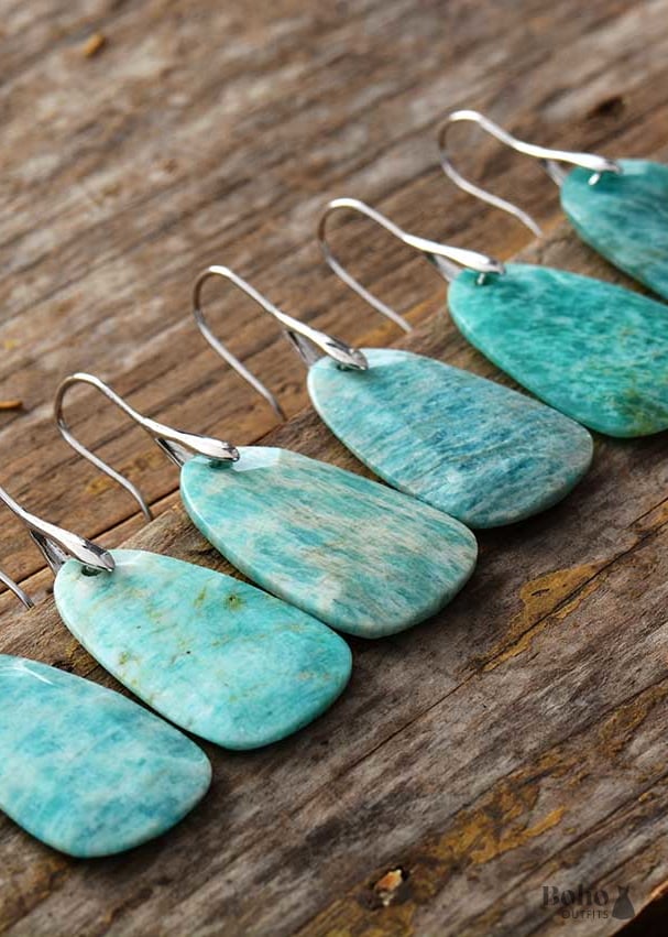 Boho Earrings Dangle Mint Amazonite - Jewelry