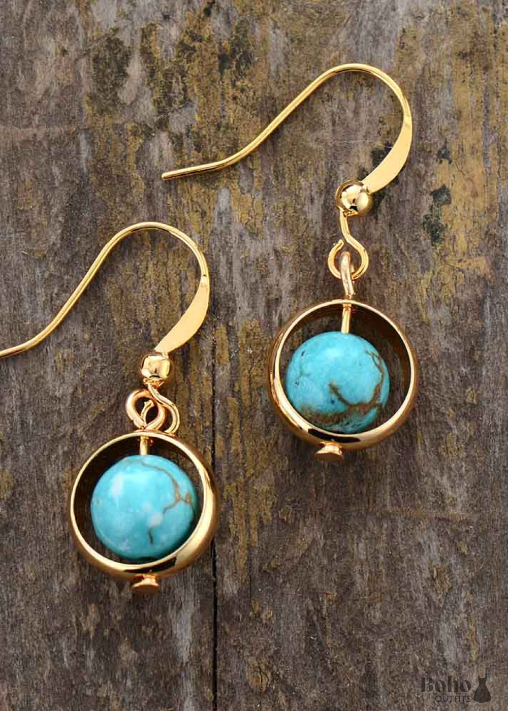 Boho Earrings Dangle Moon Blue Turquoise Jasper Lava