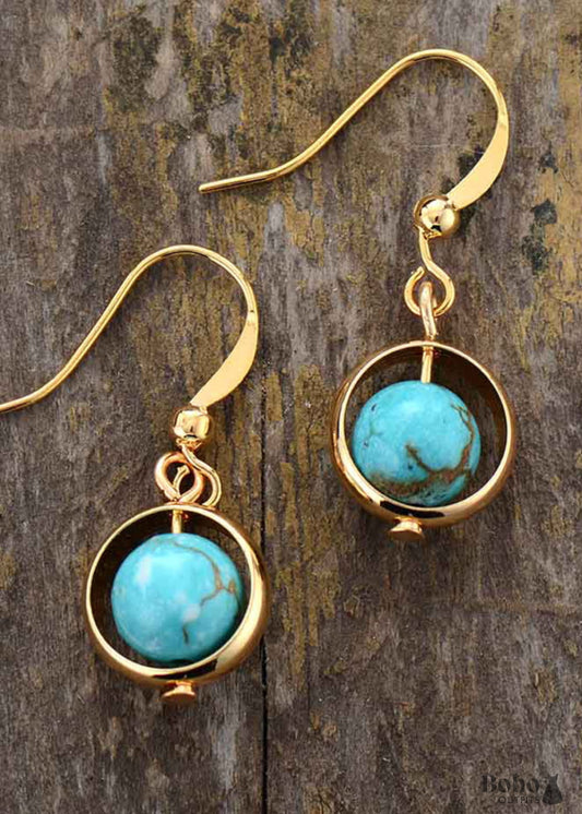 Boho Earrings Dangle Moon Blue Turquoise Jasper Lava