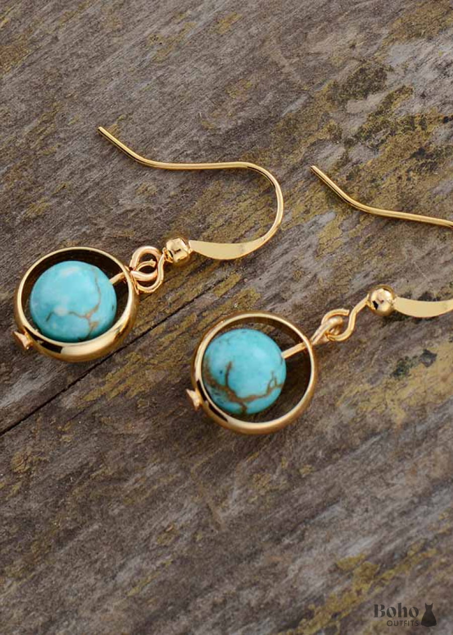 Boho Earrings Dangle Moon Blue Turquoise Jasper Lava