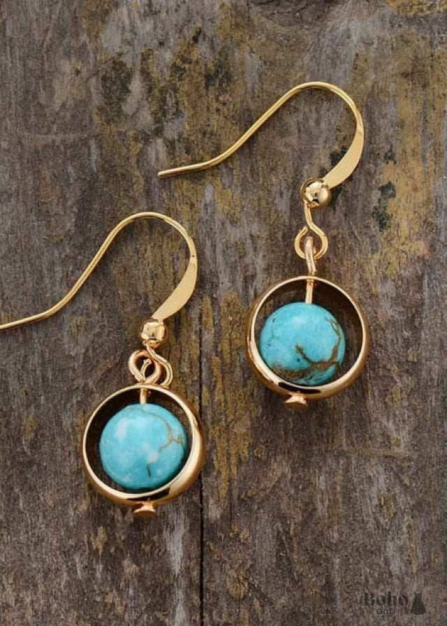 Boho Earrings Dangle Moon Blue Turquoise Jasper Lava