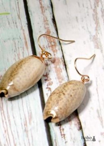 Boho Earrings Dangle Natural Shell with Gold - 3 - Jewelry