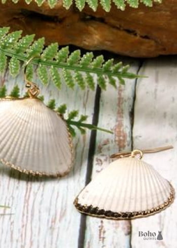 Boho Earrings Dangle Natural Shell with Gold - 4 - Jewelry