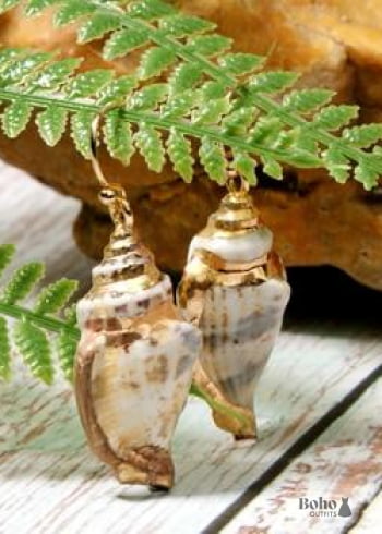 Boho Earrings Dangle Natural Shell with Gold - 5 - Jewelry