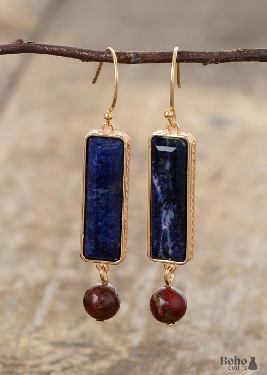 Boho Earrings Dangle Navy Blue Sodalite - Jewelry