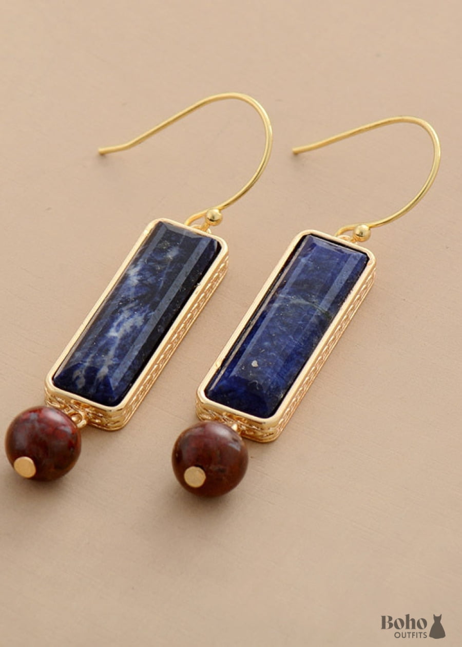 Boho Earrings Dangle Navy Blue Sodalite - Jewelry