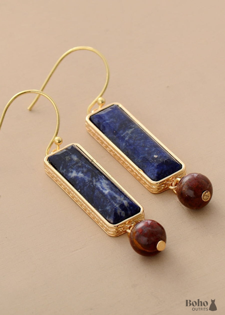 Boho Earrings Dangle Navy Blue Sodalite - Jewelry