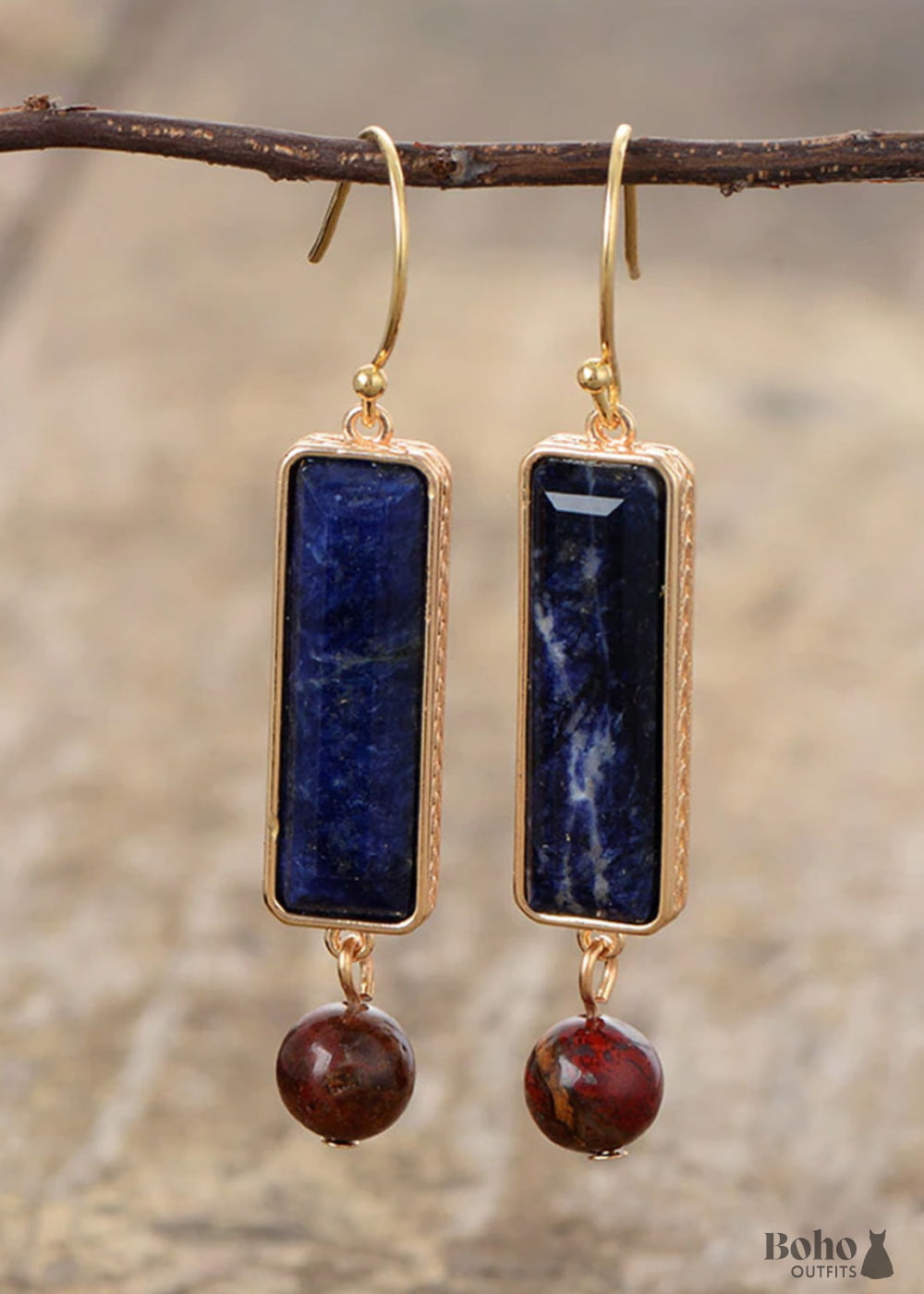 Boho Earrings Dangle Navy Blue Sodalite - Jewelry