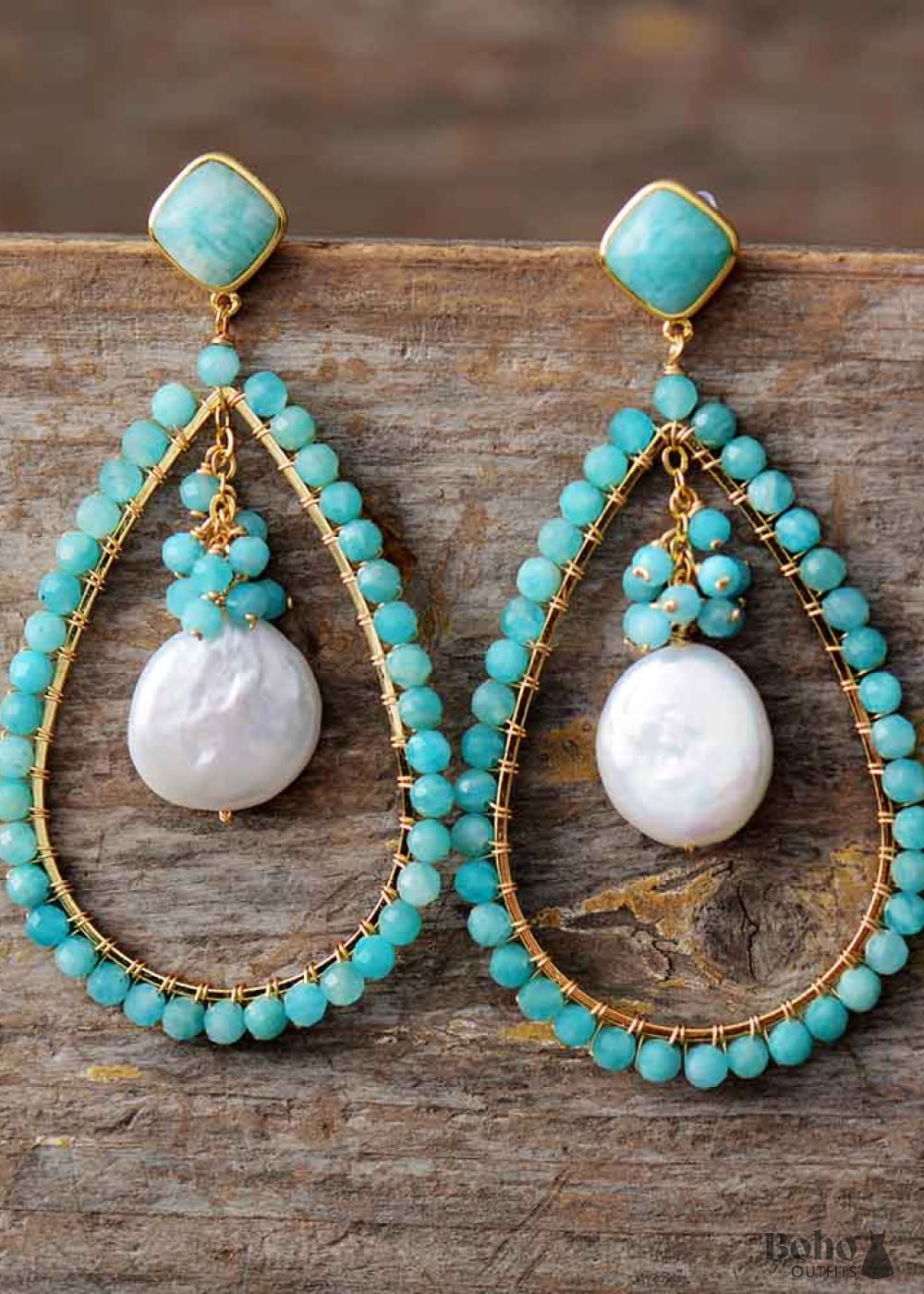 Boho Earrings Dangle Pearl Blue Amazonite Live Different