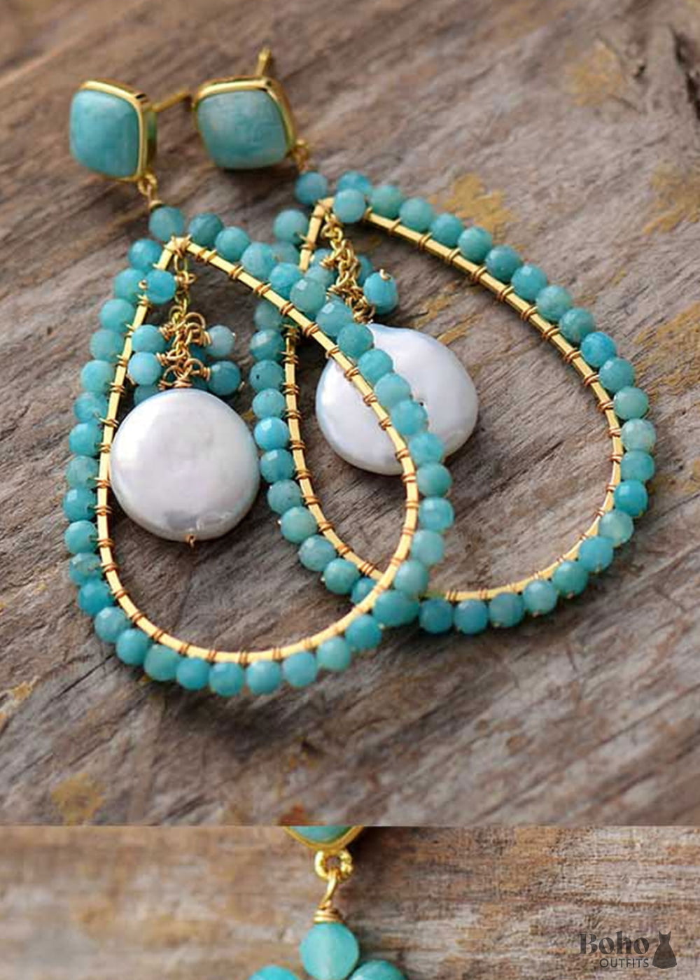 Boho Earrings Dangle Pearl Blue Amazonite Live Different