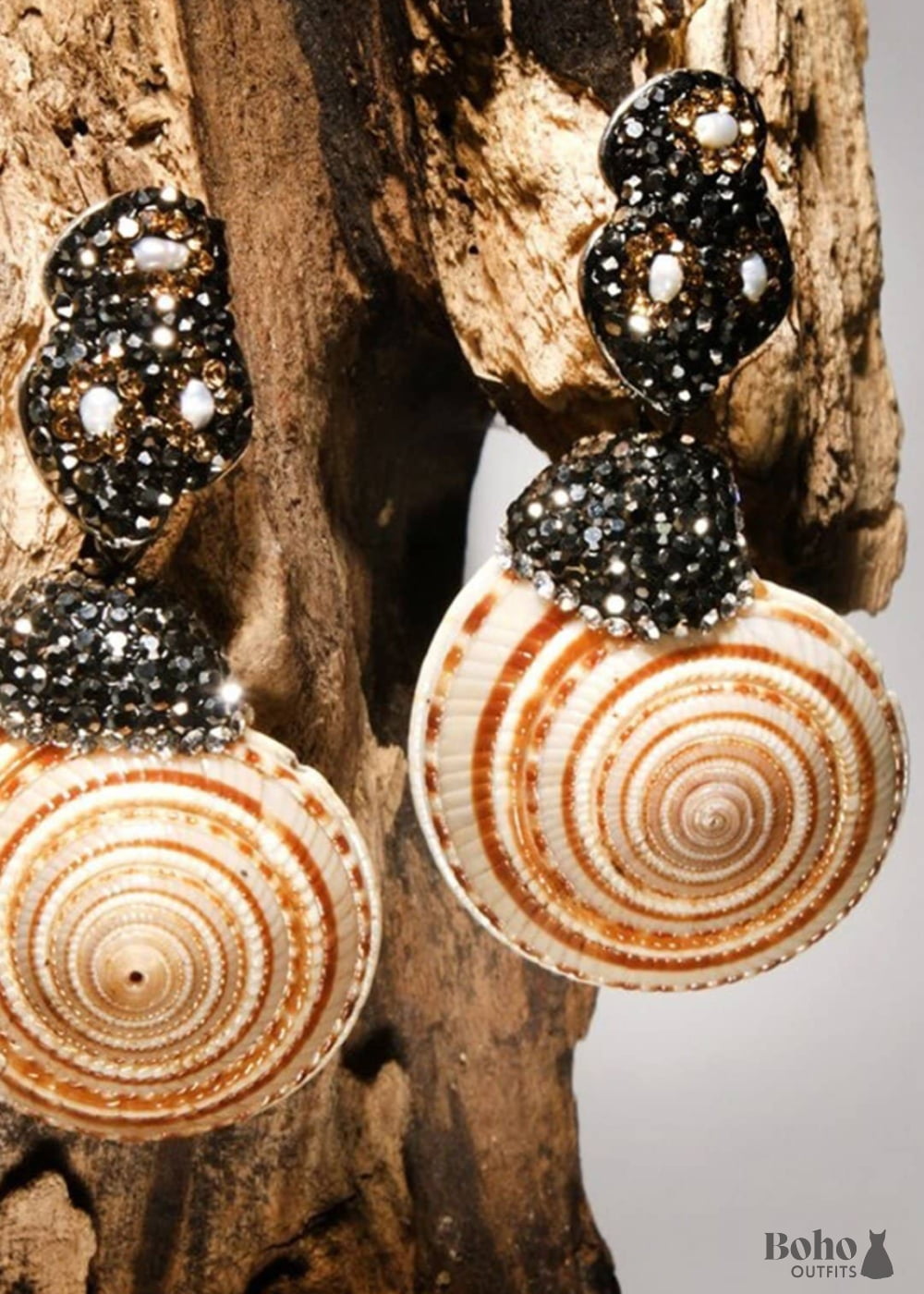 Boho Earrings Dangle Pearl Brown Shell - Jewelry