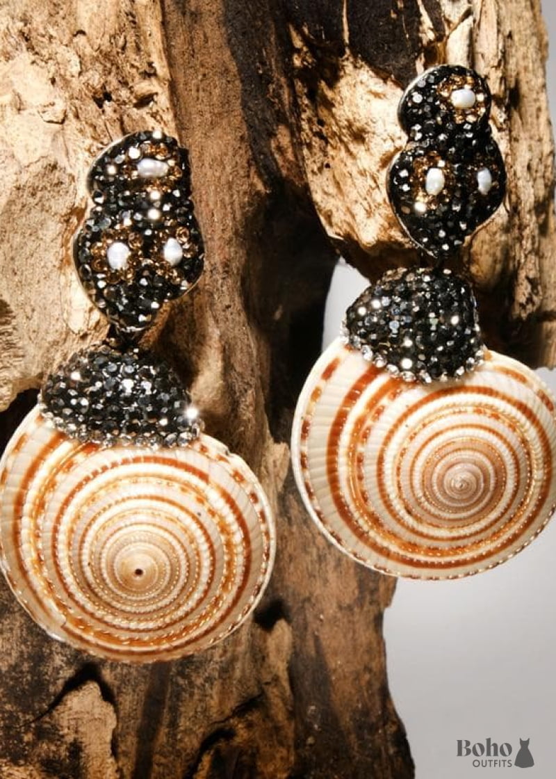 Boho Earrings Dangle Pearl Brown Shell - Jewelry