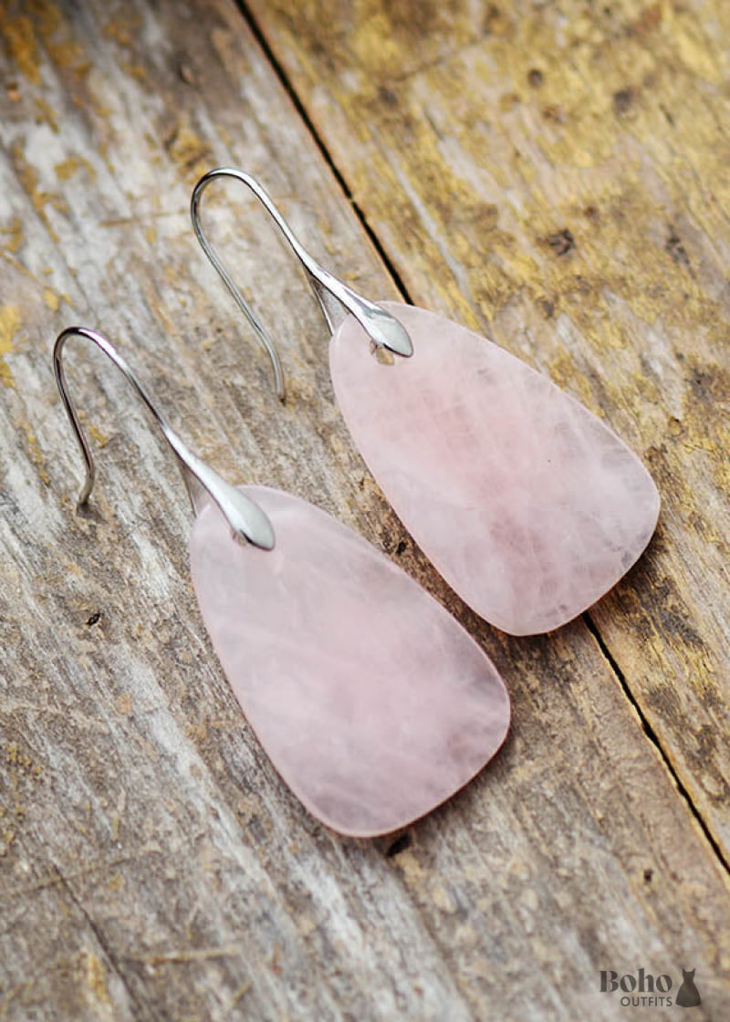 Boho Earrings Dangle Pink Rose Quartz - Jewelry