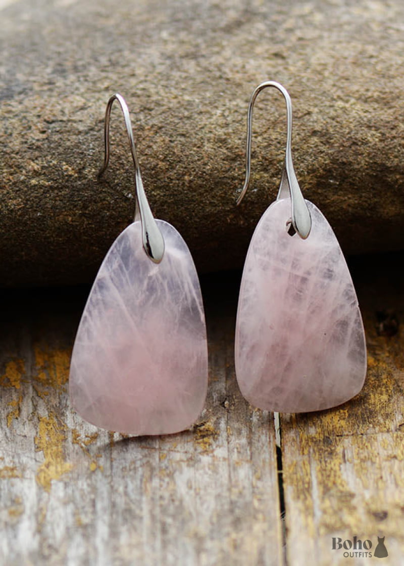 Boho Earrings Dangle Pink Rose Quartz - Jewelry