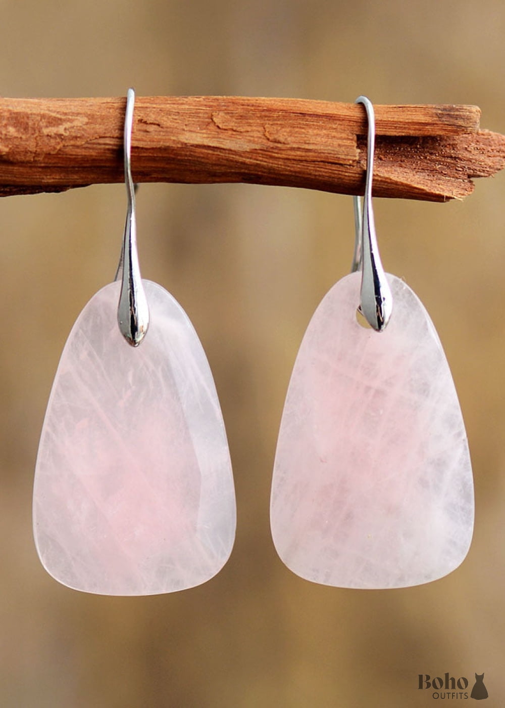 Boho Earrings Dangle Pink Rose Quartz - Jewelry