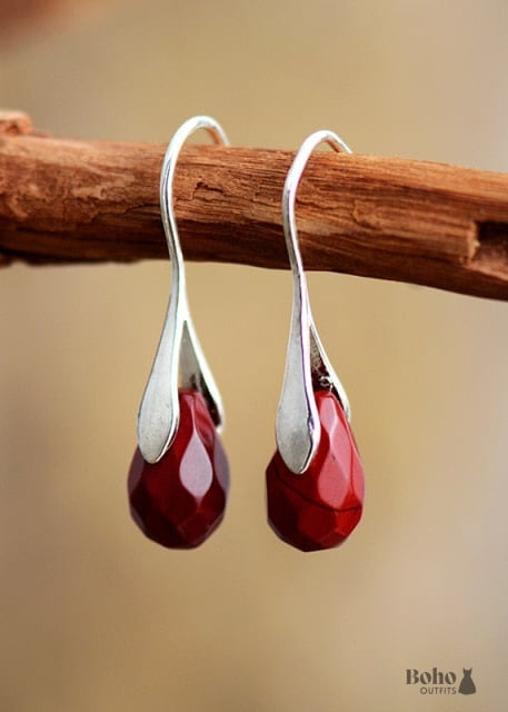 Boho Earrings Dangle Purple Amethyst and Red Jasper -