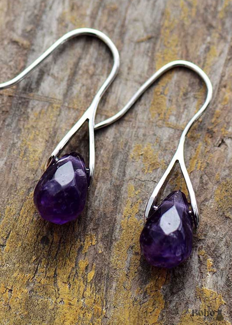 Boho Earrings Dangle Purple Amethyst and Red Jasper -