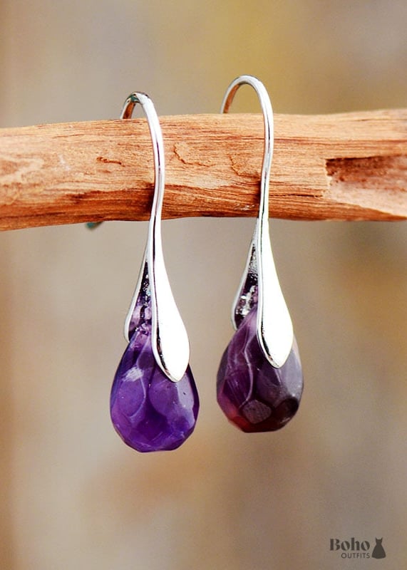 Boho Earrings Dangle Purple Amethyst and Red Jasper -